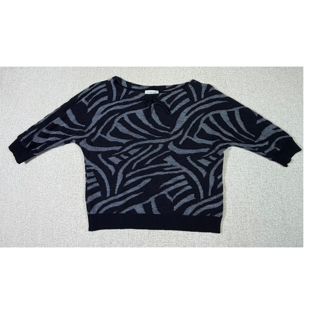St John Women Med Gray Black Zebra Wool Blend Pullover Luxury Knit Sweater